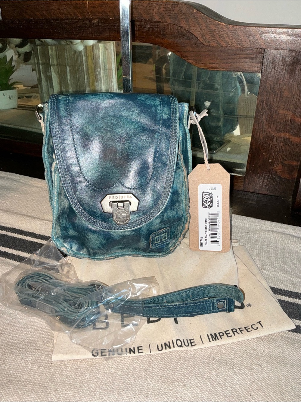 NWT Bed Stu Rhyme Compact Crossbody Belt Bag Blazer Blue Hand Washed MSRP $198